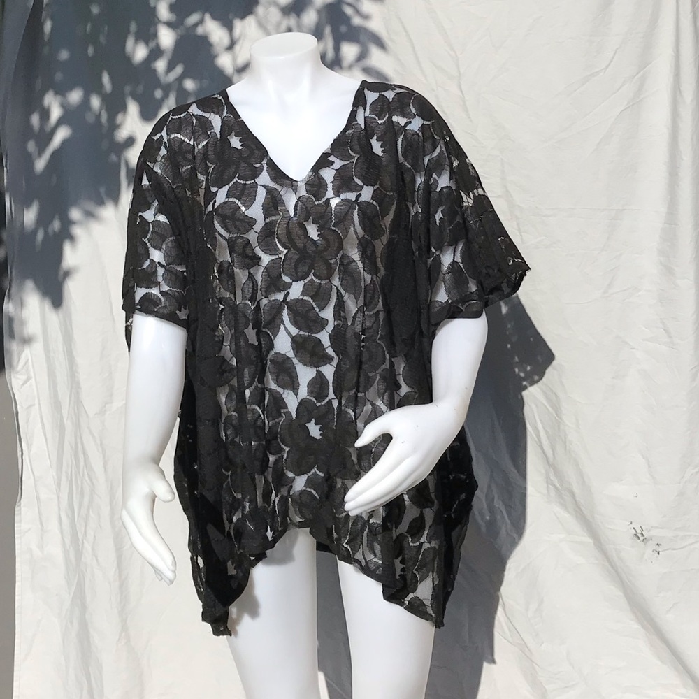 Black lace see thru poncho/dolman top